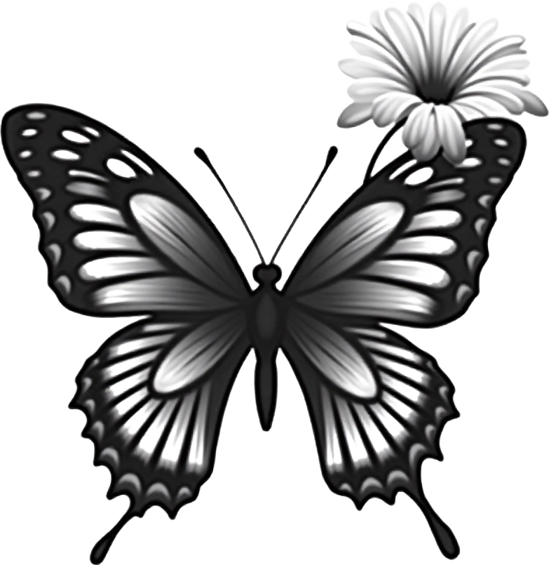 Monochrome Butterfly and Flower